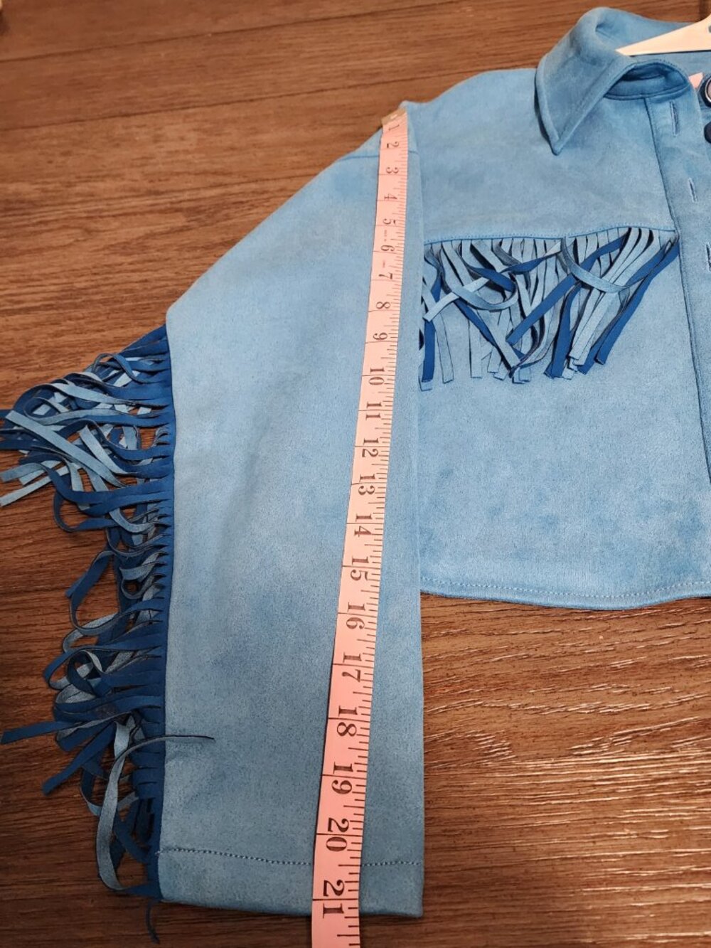 ASOS Faux Suede Fringe Jacket XS Blue Western Boho Tassel LAUNDERED - Picture 5 of 12